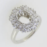 Sterling Silver Semi Mount Ring Setting Oval OV 10x7mm Double Halo White Topaz - Syzjewelry